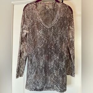 Urban Mix Snake Print Sheer Long Sleeve Beaded Top. Size 1XL